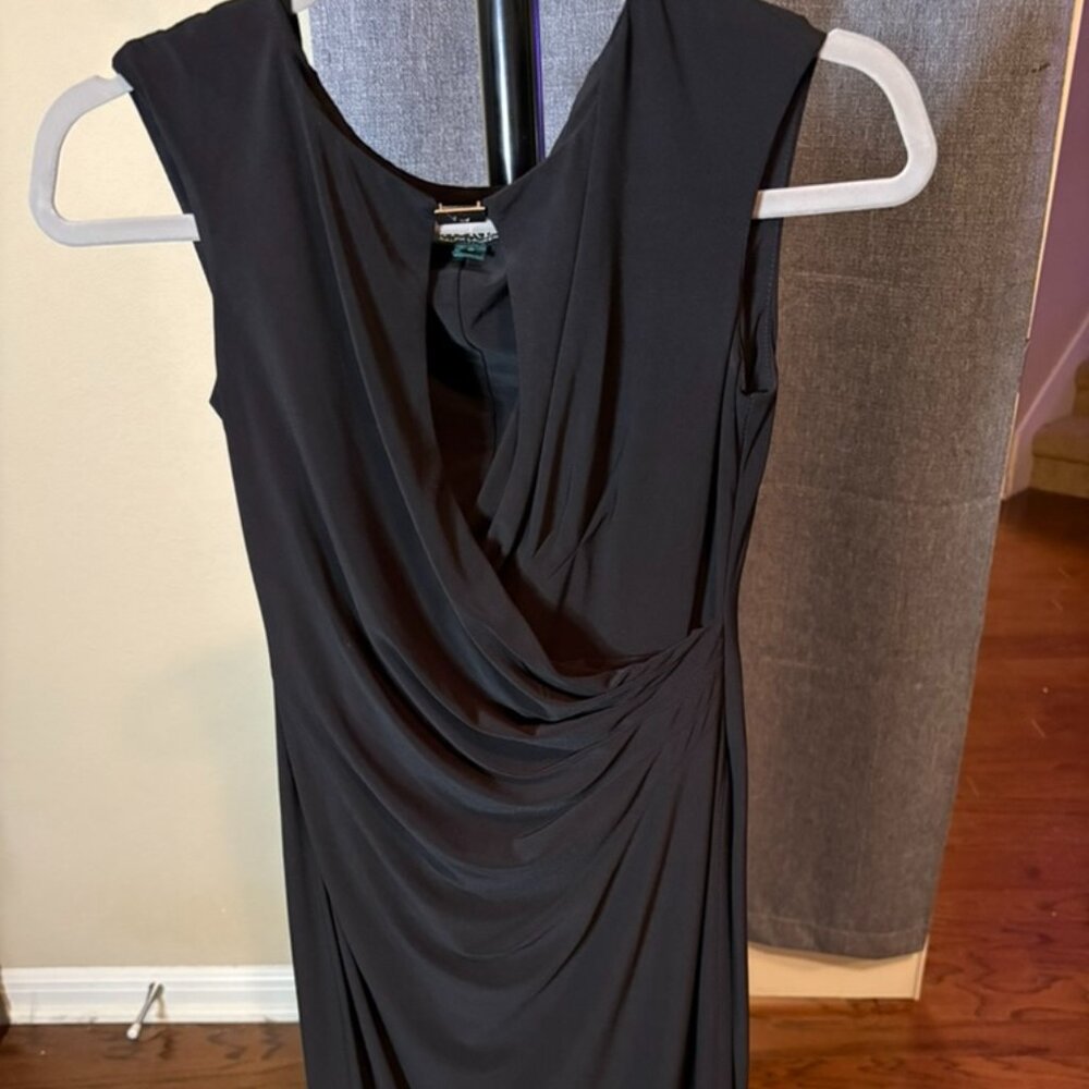 Lauren by Ralph Lauren black sleeveless faux-wrap dress